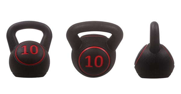 POWERT 3-Piece Kettlebell Weight Set of 5, 10, 15 lbs with Base Rack| HDPE Covered Ergonomic Wide Handle Design