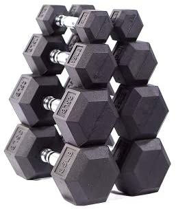 POWERT Hex Dumbbell Rubber Coated Cast Iron Weight Lift Training-10/15/20/25/30/35/40/45/50 lbs Available