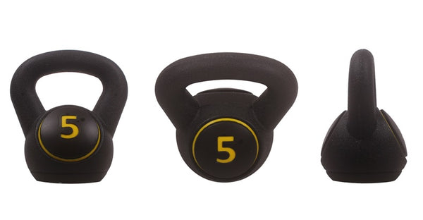 POWERT 3-Piece Kettlebell Weight Set of 5, 10, 15 lbs with Base Rack| HDPE Covered Ergonomic Wide Handle Design