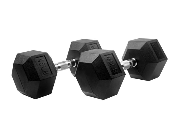 POWERT Hex Dumbbell Rubber Coated Cast Iron Weight Lift Training-10/15/20/25/30/35/40/45/50 lbs Available