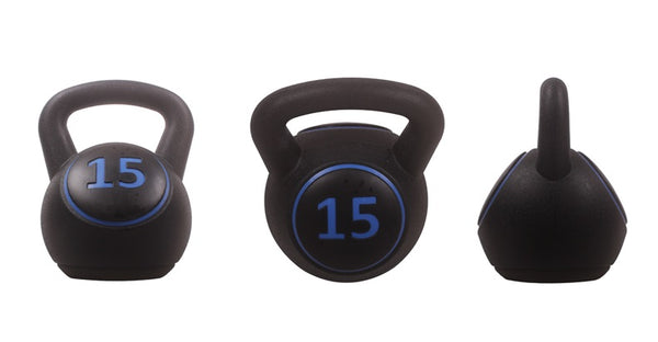 POWERT 3-Piece Kettlebell Weight Set of 5, 10, 15 lbs with Base Rack| HDPE Covered Ergonomic Wide Handle Design