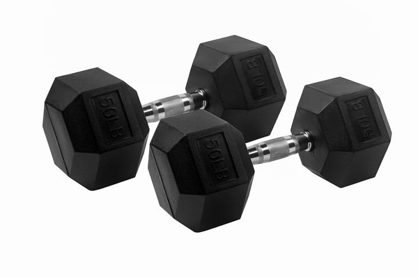 POWERT Hex Dumbbell Rubber Coated Cast Iron Weight Lift Training-10/15/20/25/30/35/40/45/50 lbs Available