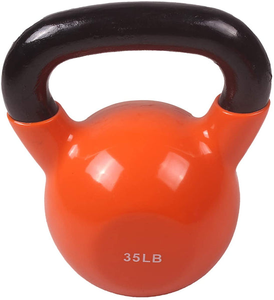 POWERT Vinyl Coated Cast Iron Kettlebell Weight 5/10/15/20/25/30/35/40/45/50 lbs-Single