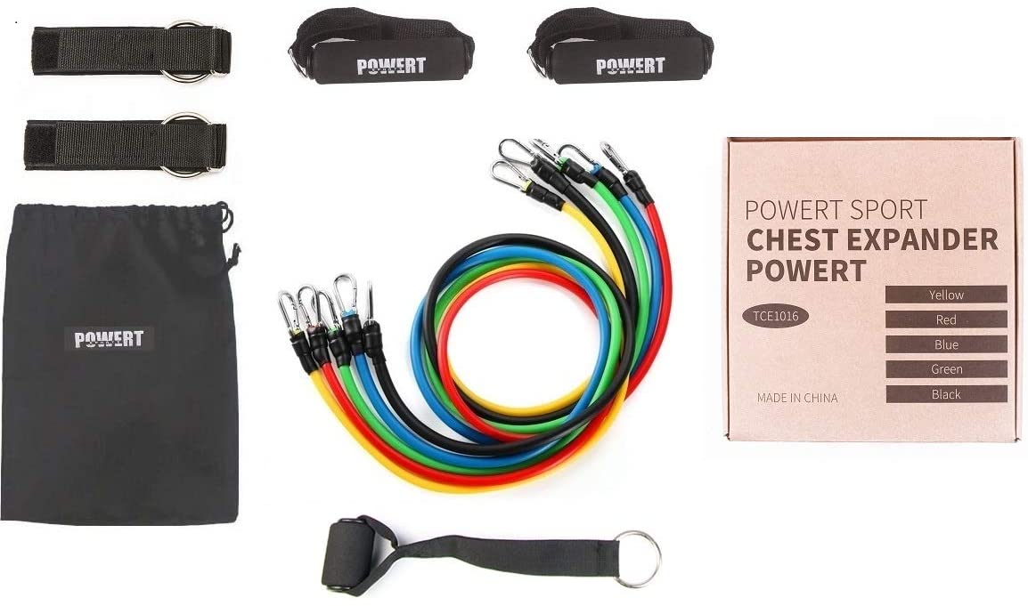 POWERT 11 PCS Resistance Bands Set, Portable Exercise and Workout Bands Set, Perfect for Physical Therapy, Resistance Training and Wide Range of Workouts in Home Gym