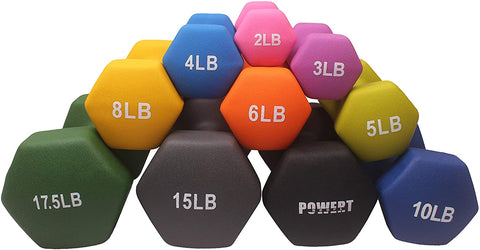 POWERT HEX Neoprene Dumbbell |Coated Colorful Hand Weights in Pair