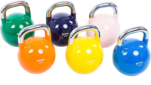 POWERT Competition Kettlebell|Premium Quality Coated Steel|Ergonomic Design|Great for Weight Lifting Workout & Core Strength Training& Muscle Building|Color Coded 10-50LB|Single