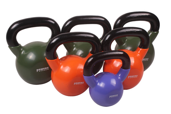 POWERT Vinyl Coated Cast Iron Kettlebell Weight 5/10/15/20/25/30/35/40/45/50 lbs-Single