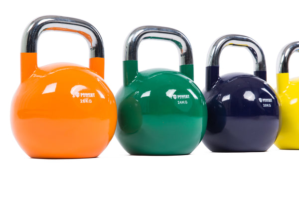 POWERT Competition Kettlebell|Premium Quality Coated Steel|Ergonomic Design|Great for Weight Lifting Workout & Core Strength Training& Muscle Building|Color Coded 10-50LB|Single